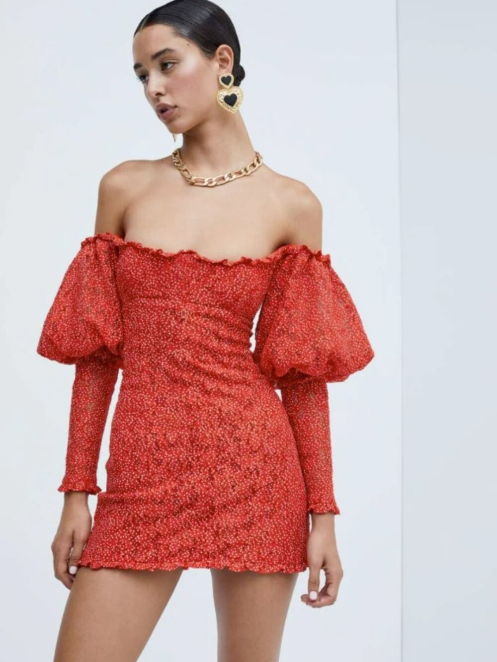 NEW For Love and Lemons Red Clarisse Off The Shoulder Mini Dress, Size: M
